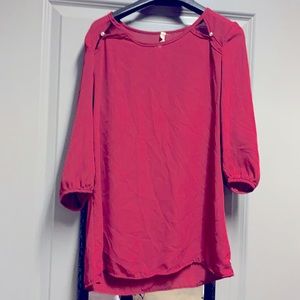 Wine Red Mid Sleeve Blouse with Cut Outs